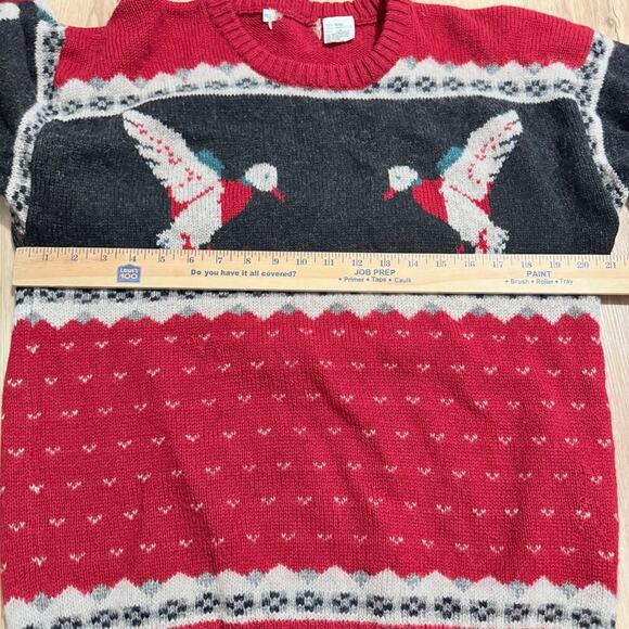 Vintage knit Sweater Mallard Duck Hunting 100% Wool Crewneck Sweater Red Large - Picture 6 of 6